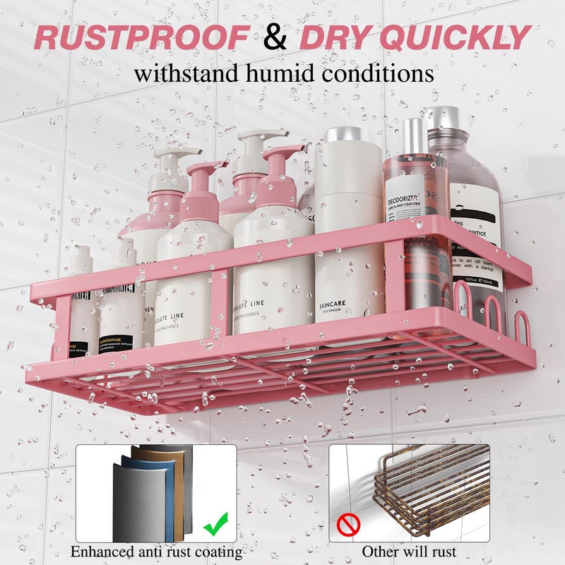 Youvip Shower Caddy Adhesive,No Drill Bathroom Organizer,Large Capacity Rustproof Shelves for Inside Shower,Bathroom Organizers and Storage,Pink - Image 2